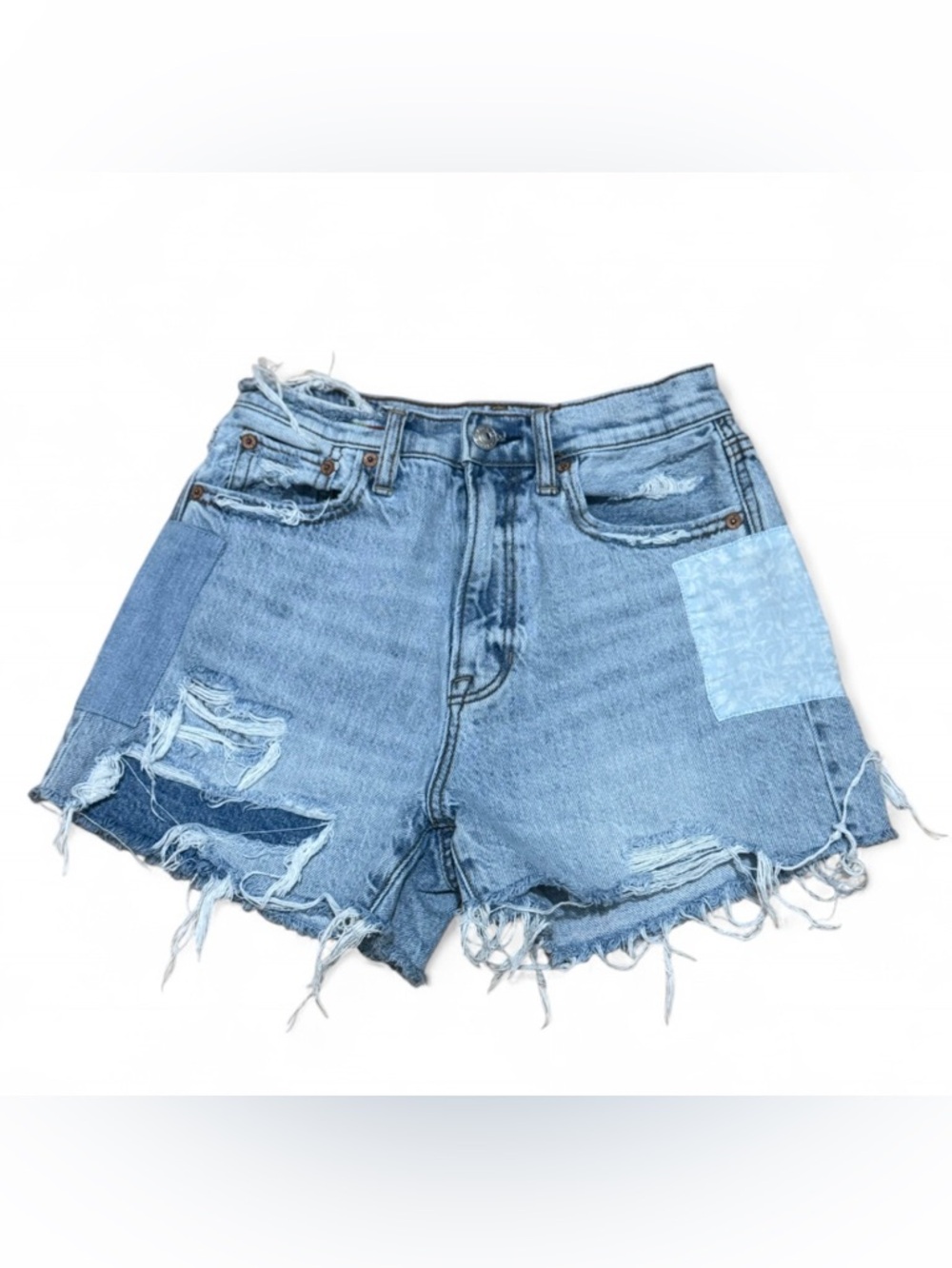 American Eagle Outfitters Light Blue Patchwork Distressed Denim Shorts